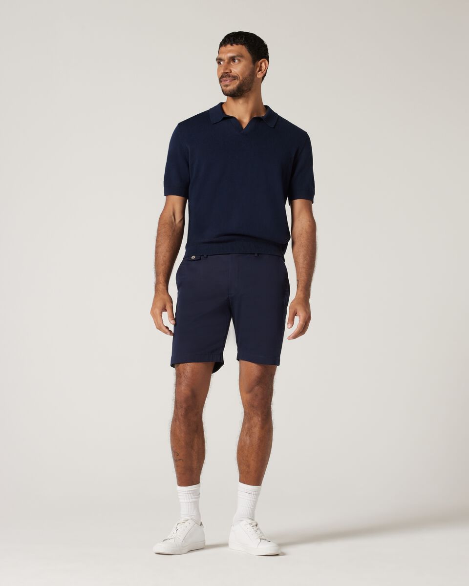 Short Sleeve Trophy Neck Knit, Navy, hi-res